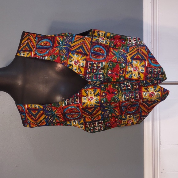 Carolina Colours Artsy Bohemian Chic Vest Women's Sz L Colorful Elements Sequins - Picture 2 of 13